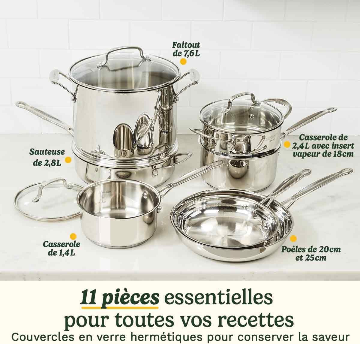 Batterie de Cuisine en Acier Inox 11 Pièces
