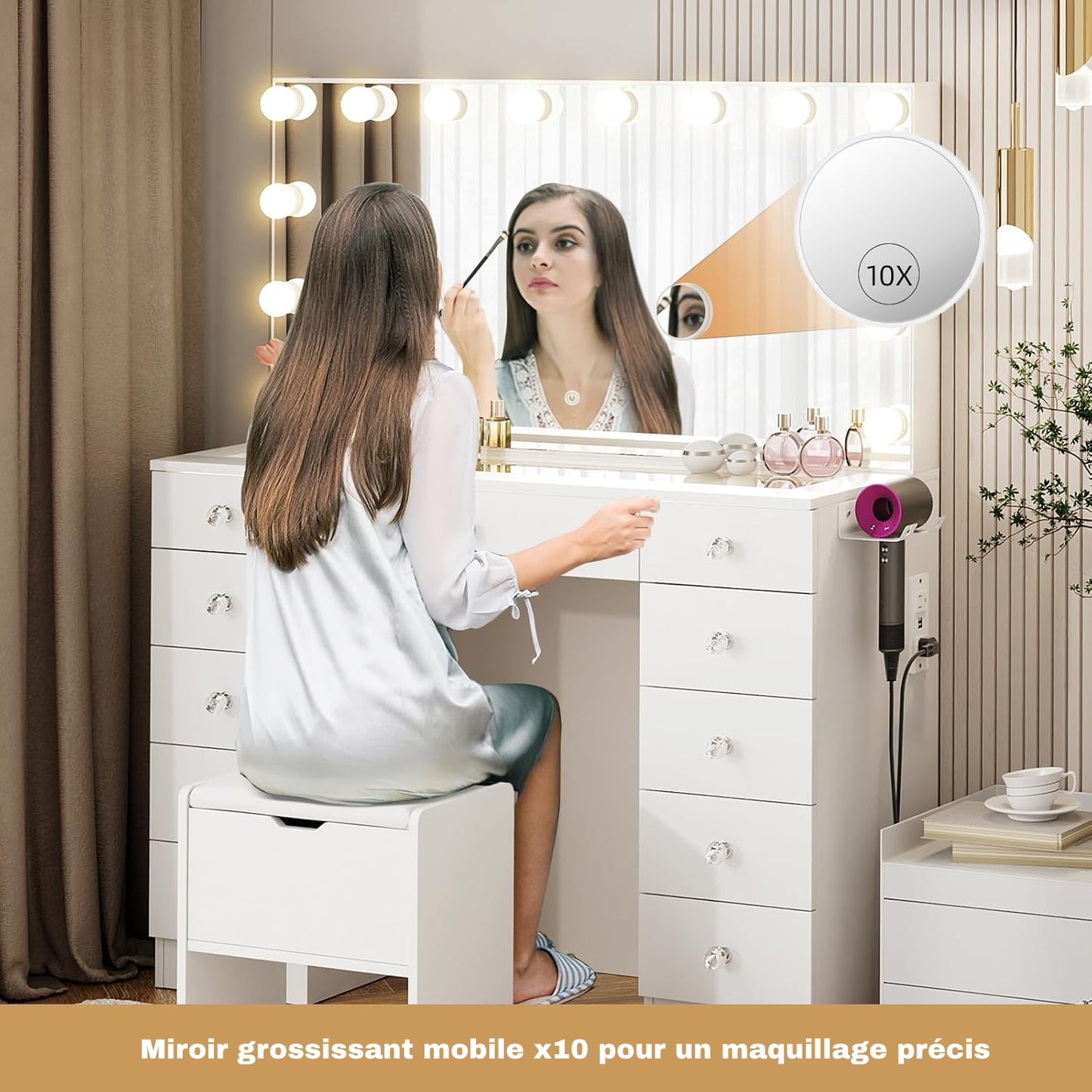 Coiffeuse avec Miroir et Éclairage LED