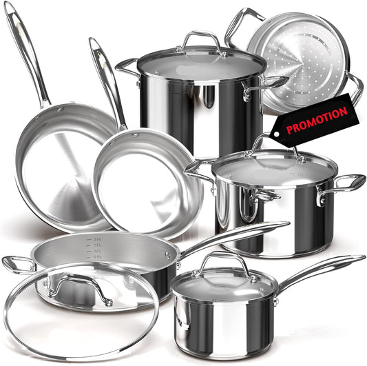 Batterie de Cuisine en Acier Inox 11 Pièces