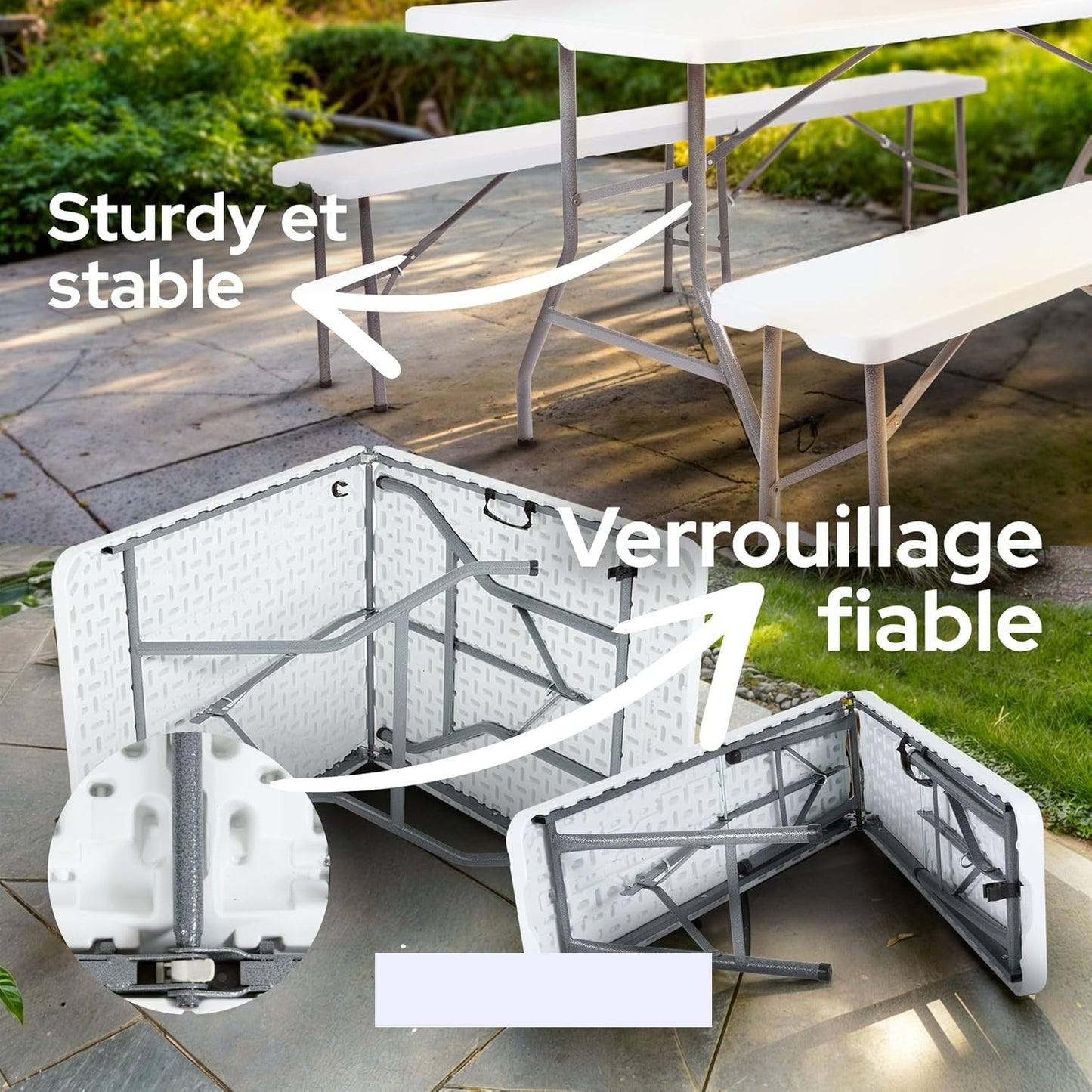 Ensemble Table Pliante et 2 Banc