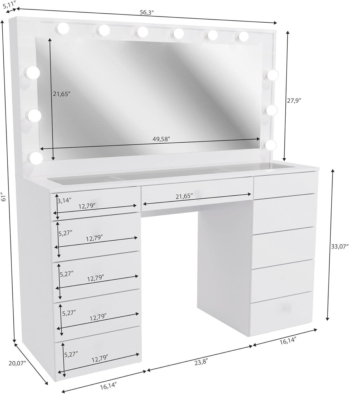 Coiffeuse avec Miroir et Lumineux LED