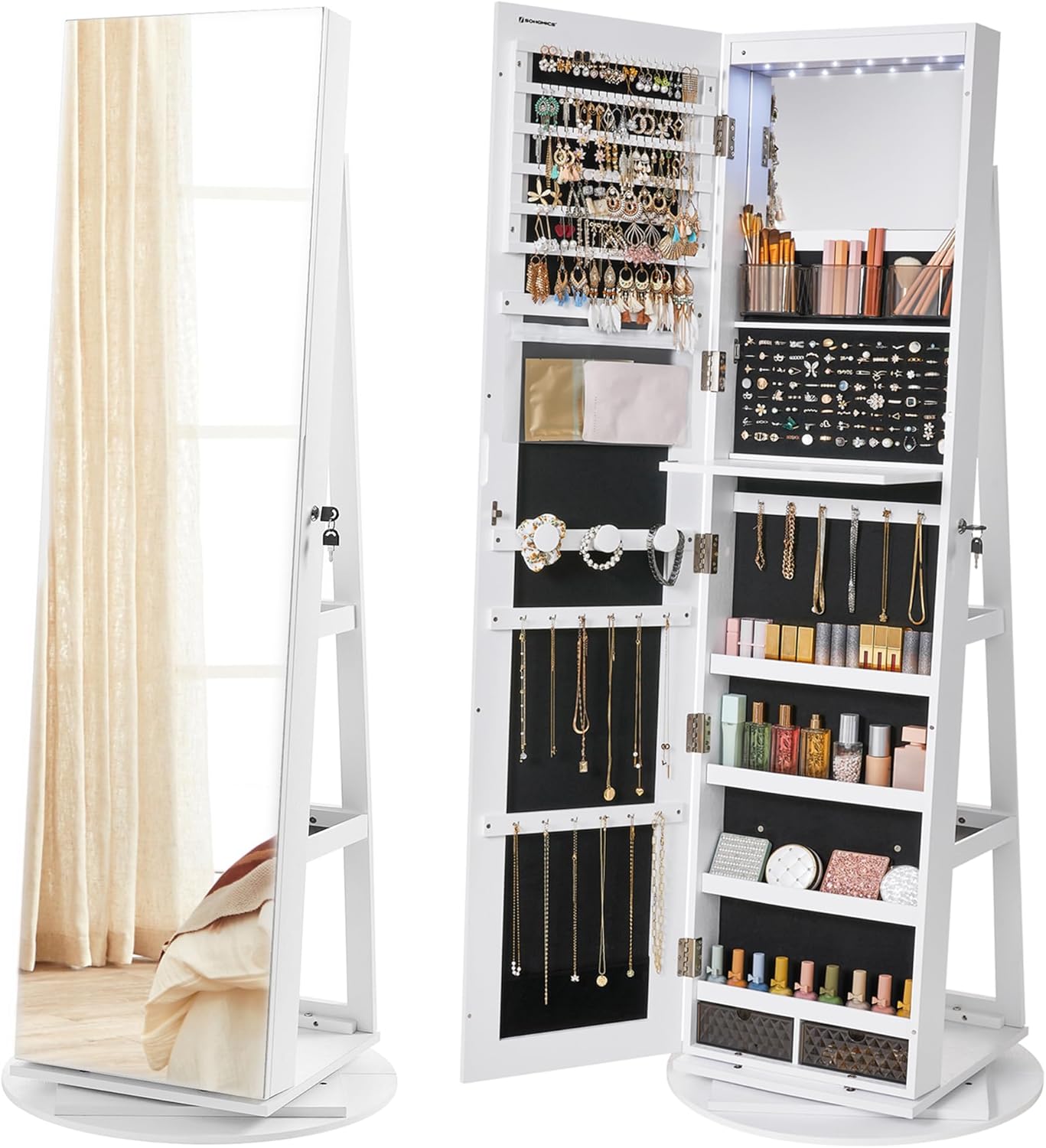 Armoire à Bijoux Rotative avec Miroir