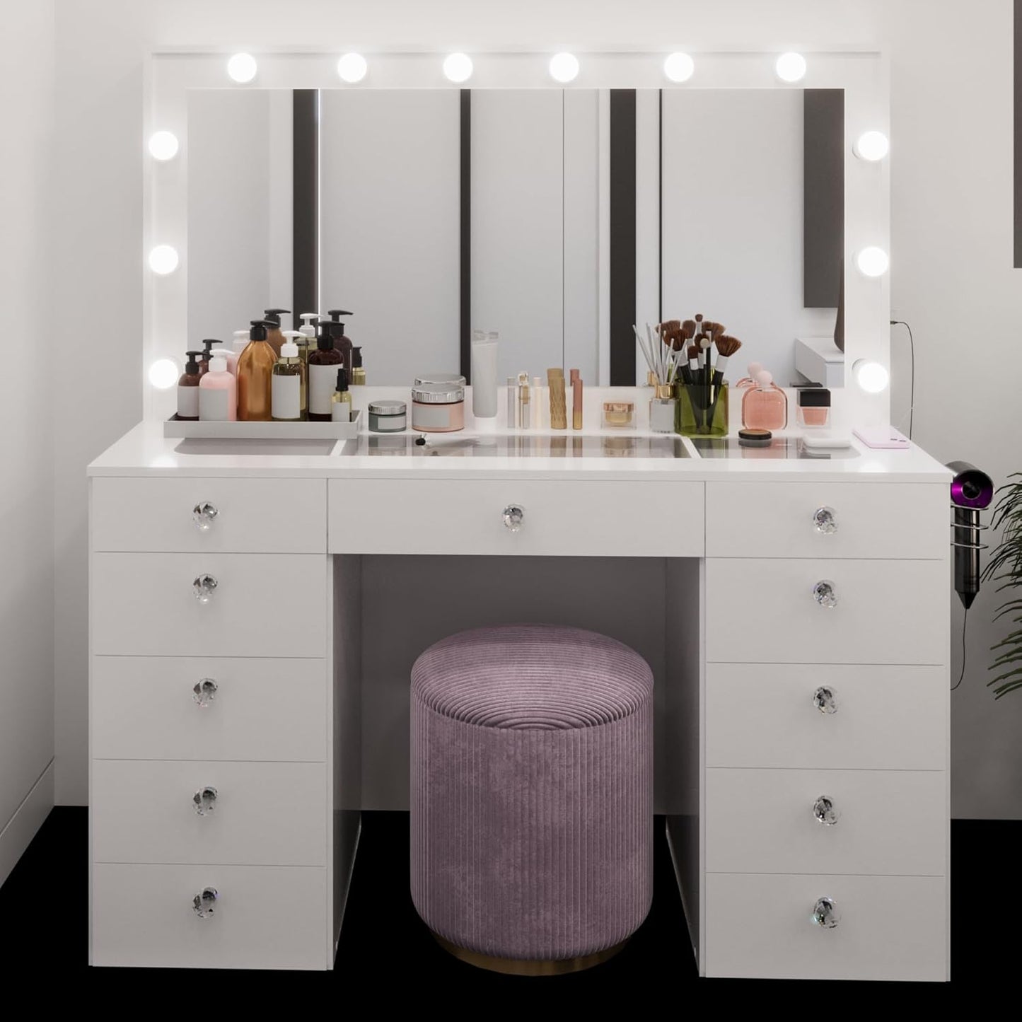 Coiffeuse avec Miroir et Lumineux LED