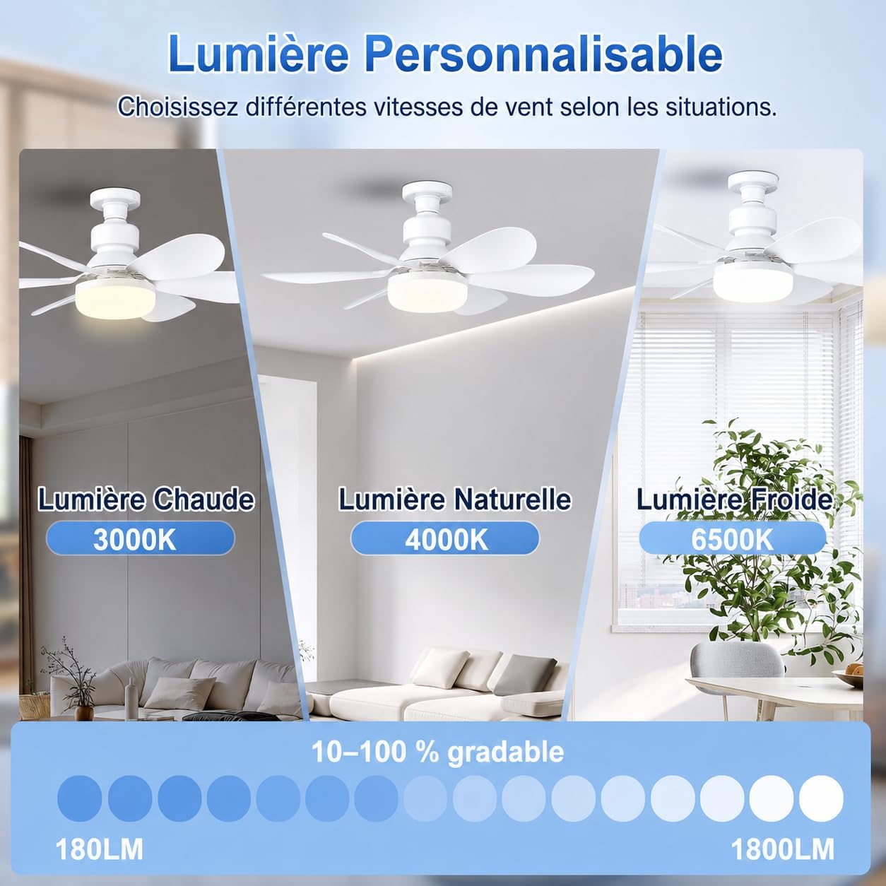 Ventilateur de Plafond avec Lumière LED Dimmable