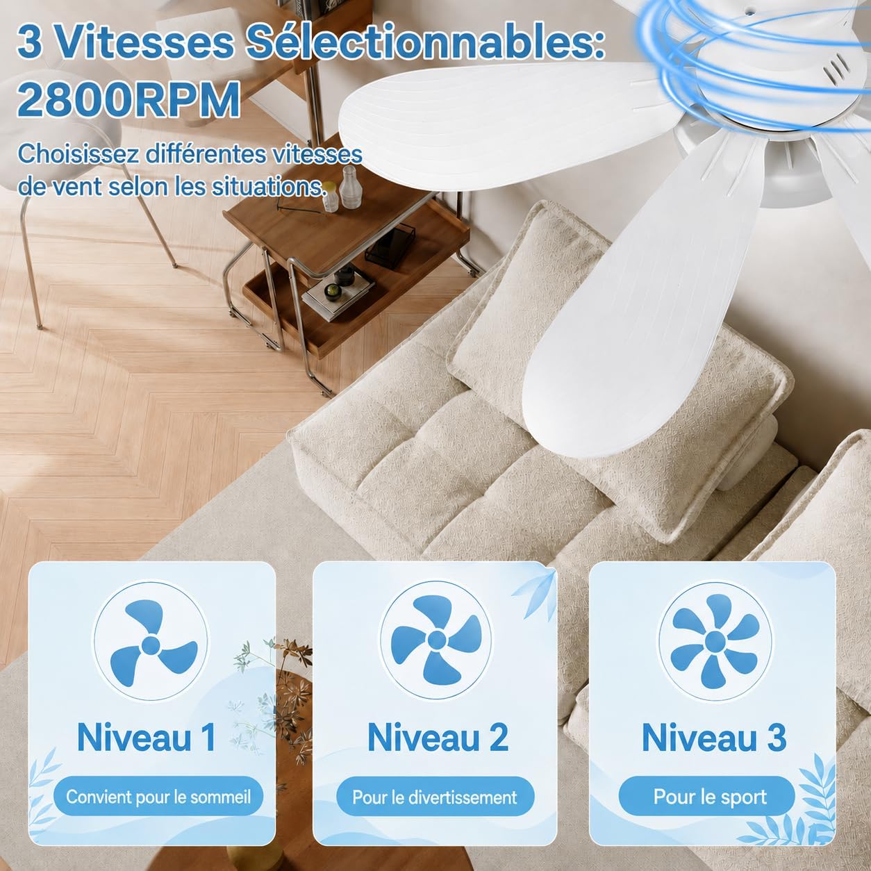 Ventilateur de Plafond avec Lumière LED Dimmable