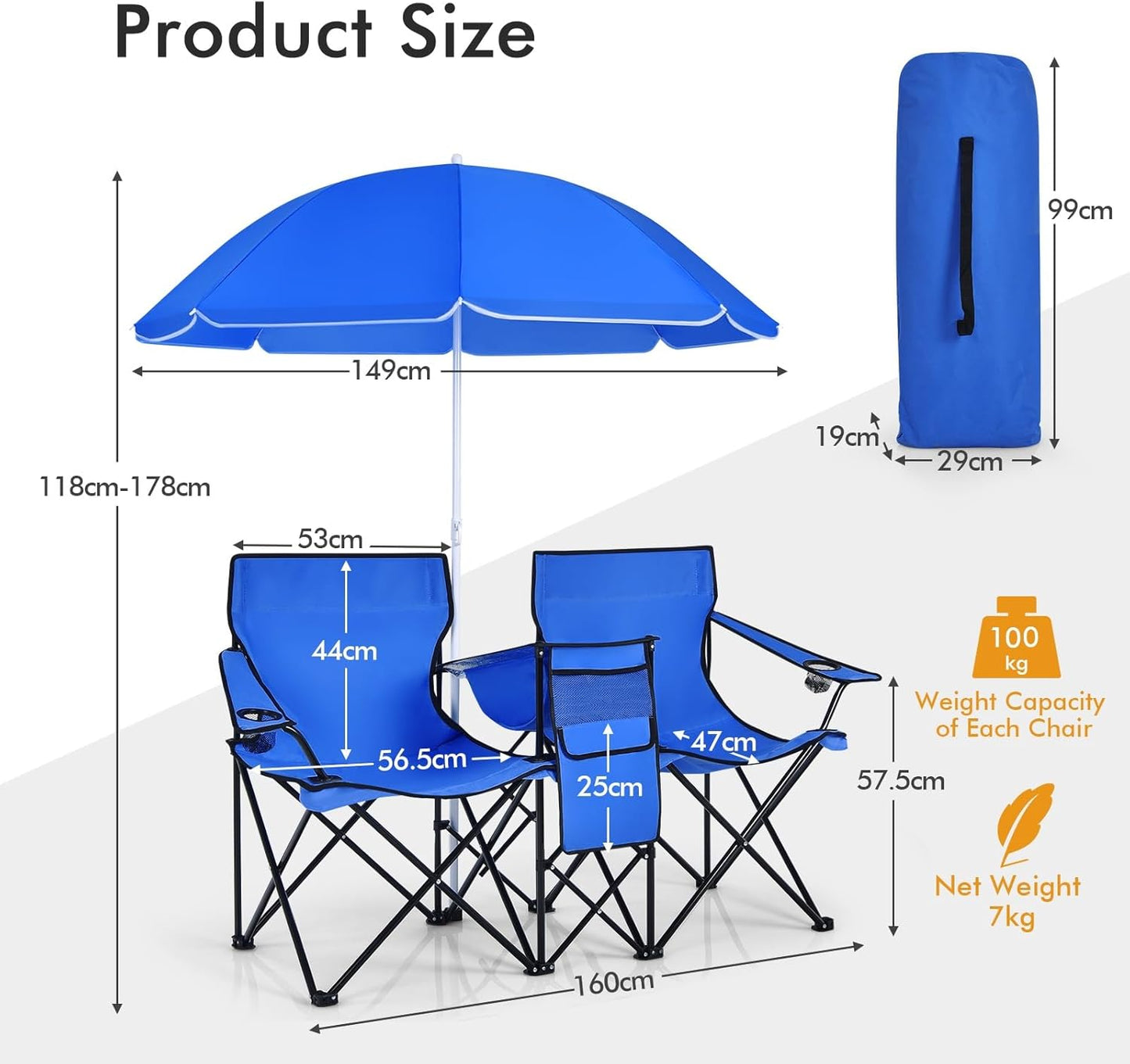 Chaise Pliante Double avec Parasol