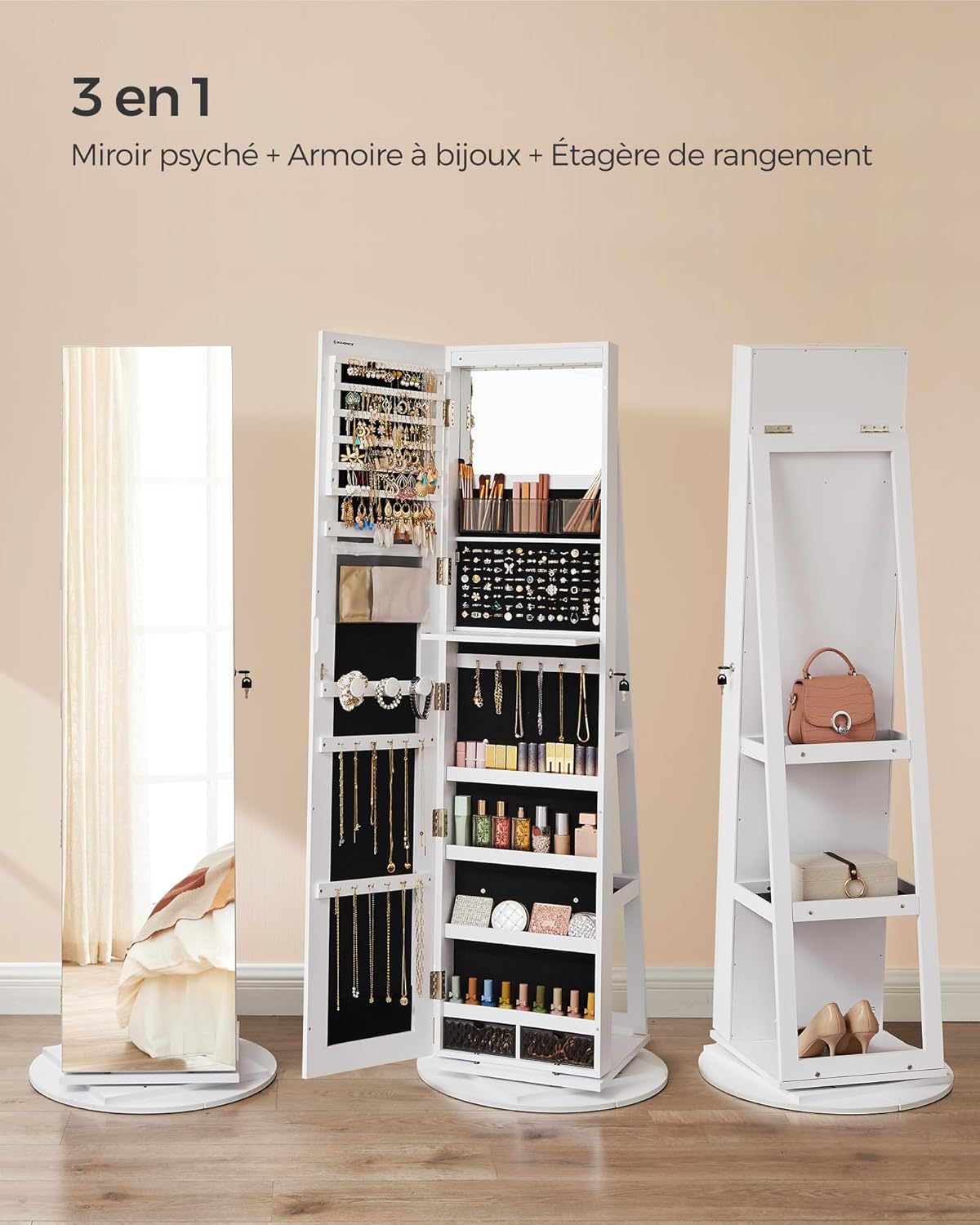 Armoire à Bijoux Rotative avec Miroir