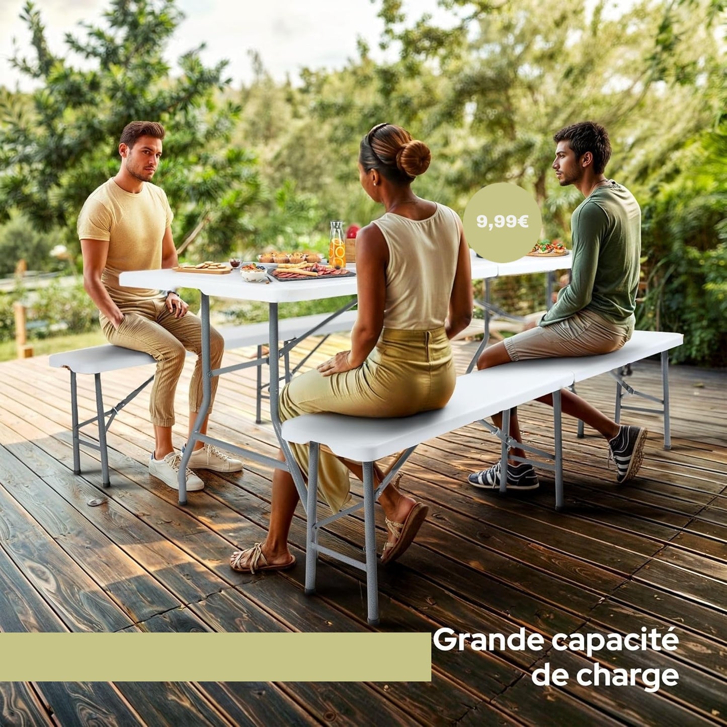 Ensemble Table Pliante et 2 Banc