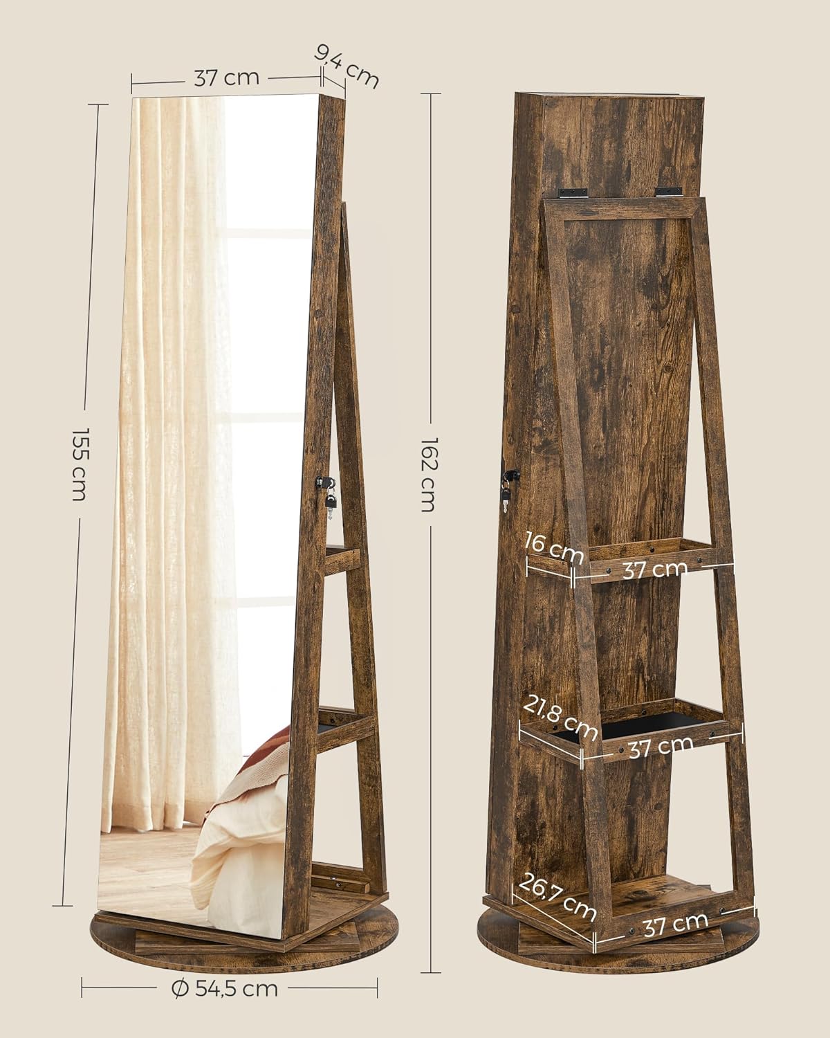 Armoire à Bijoux Rotative avec Miroir