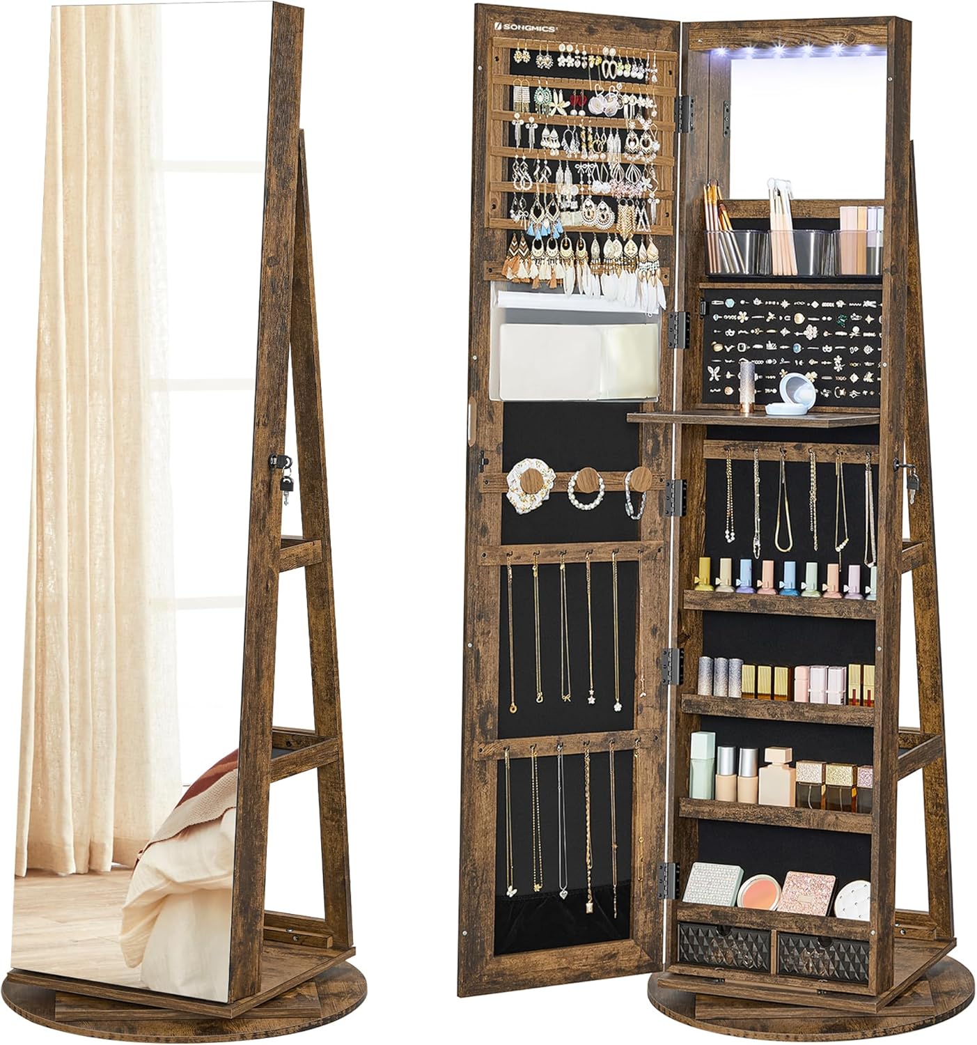 Armoire à Bijoux Rotative avec Miroir