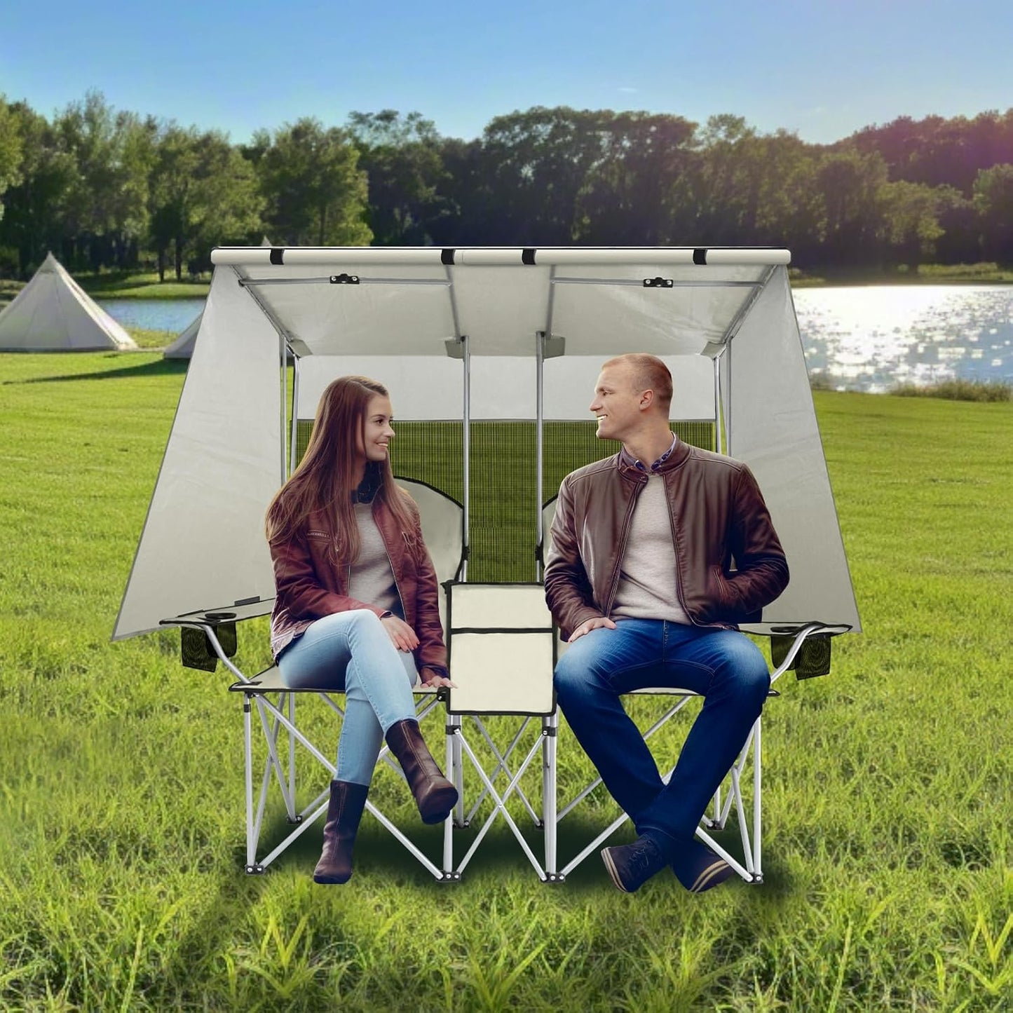Chaise de Plage Double avec Auvent