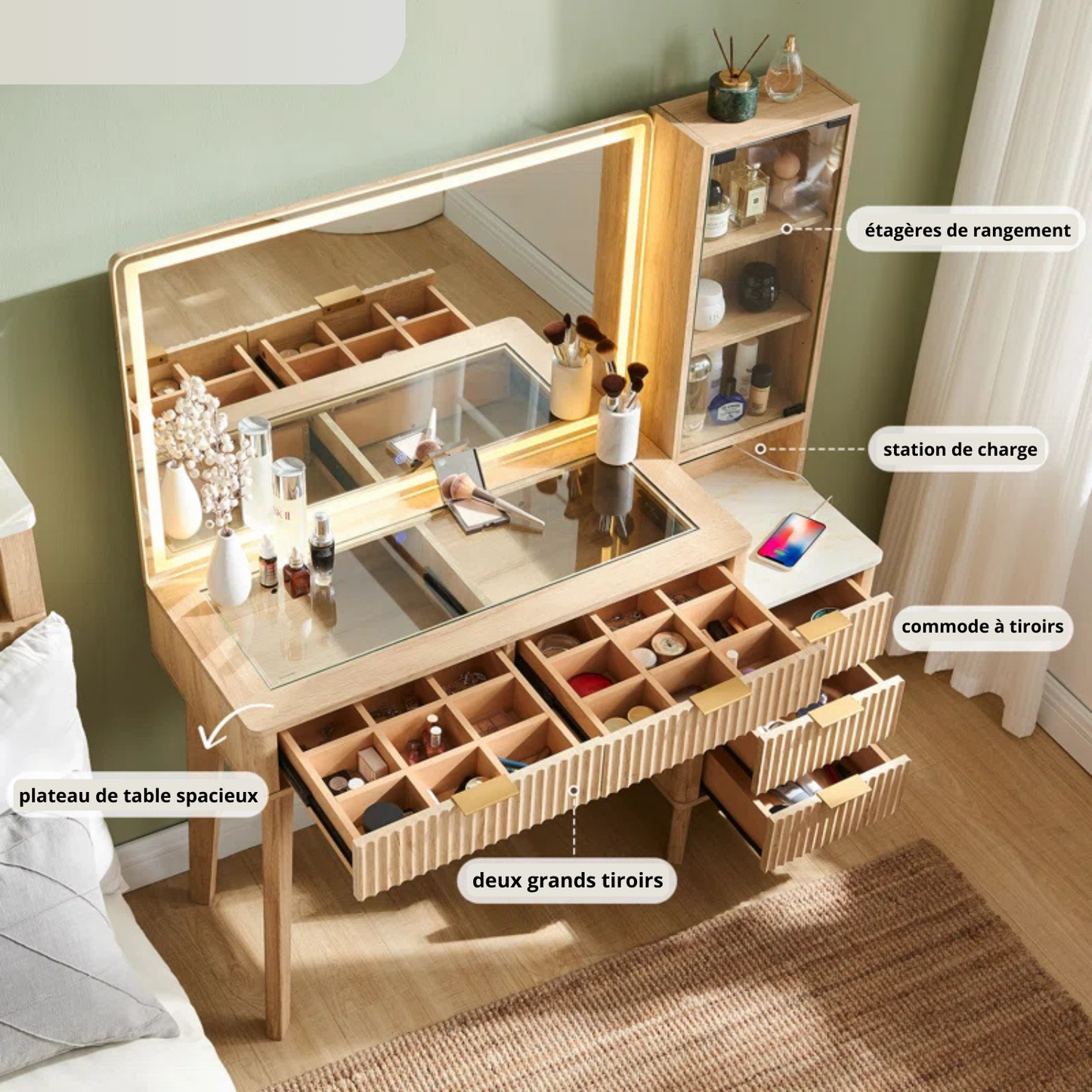 Coiffeuse avec Miroir LED