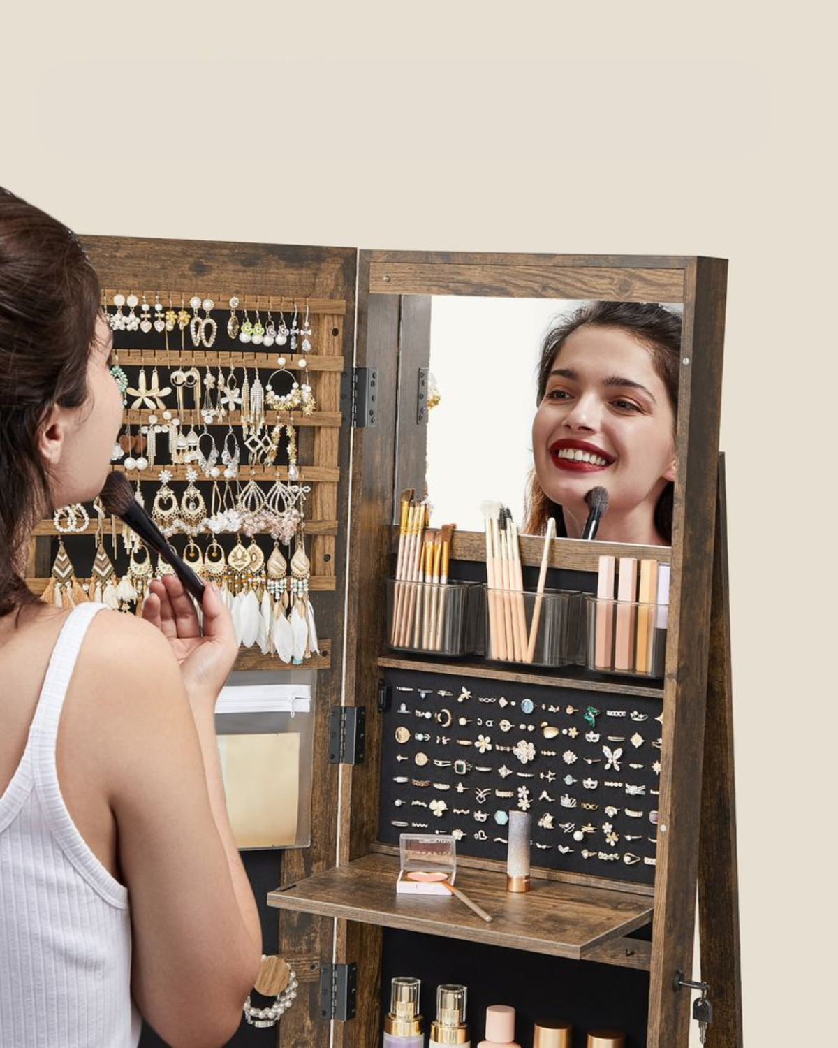 Armoire à Bijoux Rotative avec Miroir