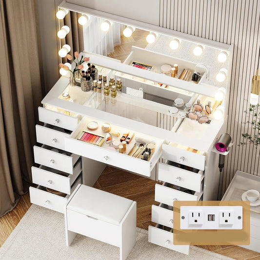 Coiffeuse avec Miroir et Éclairage LED